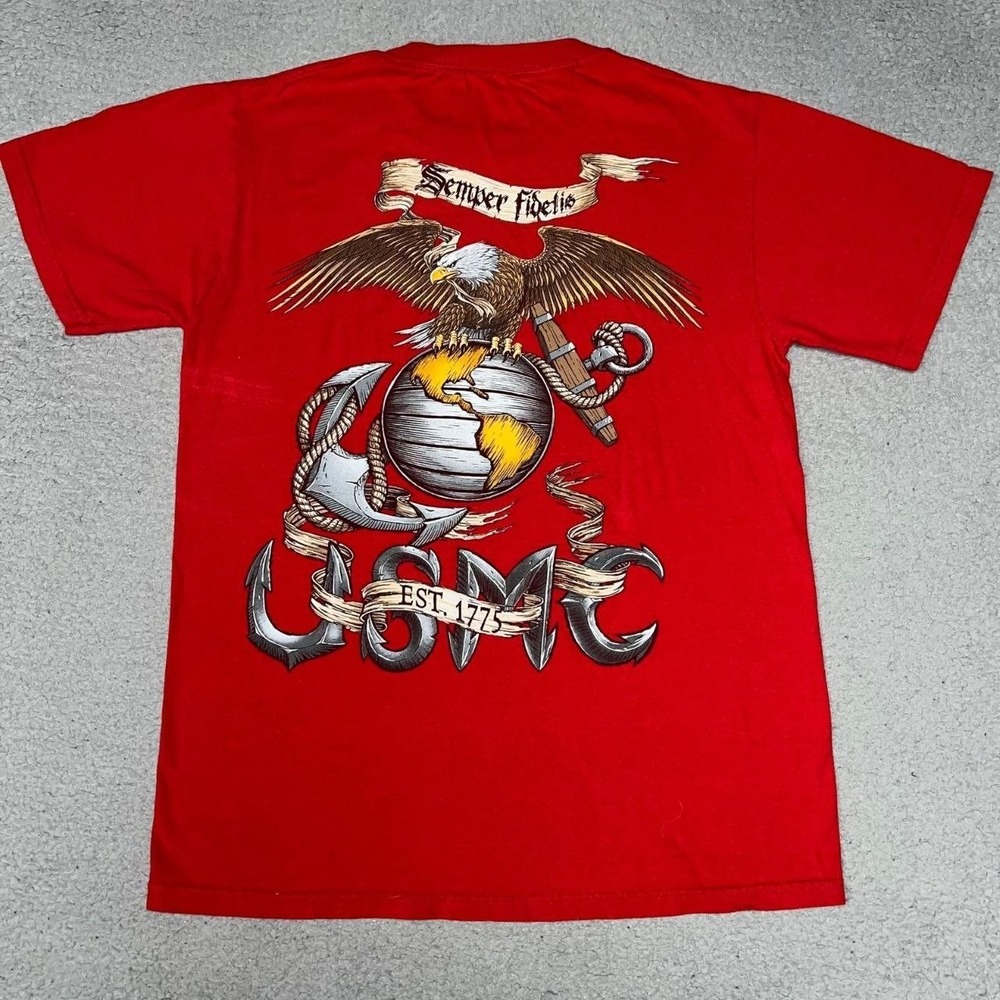 VTG United States Marine Corps Eagle Globe Anchor T Shirt Men's Sz M Red 2-Sided